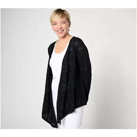 Joan Rivers Open-Front Crochet Sweater Cardigan Black, Large - Picture 1 of 1